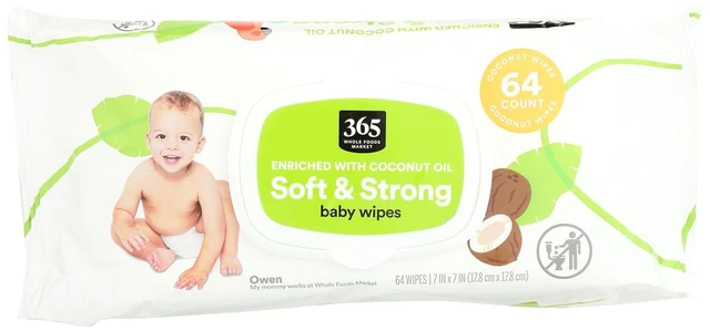 Main image of 365 by Whole Foods Market, Soft & Strong Disposable Baby Wipes, Enriched with Coconut Oil, 64 Count