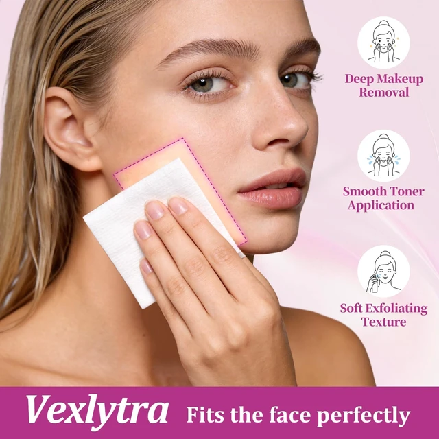 Alt view image 4 of 6 - Facial Cotton Pads, No Pressed Edges, 100% Natural Cotton, Super Soft, Hypoallergenic & Lint-Free, for Toner Application & Makeup Removal, Safe for Sensitive Skin(110 Count)