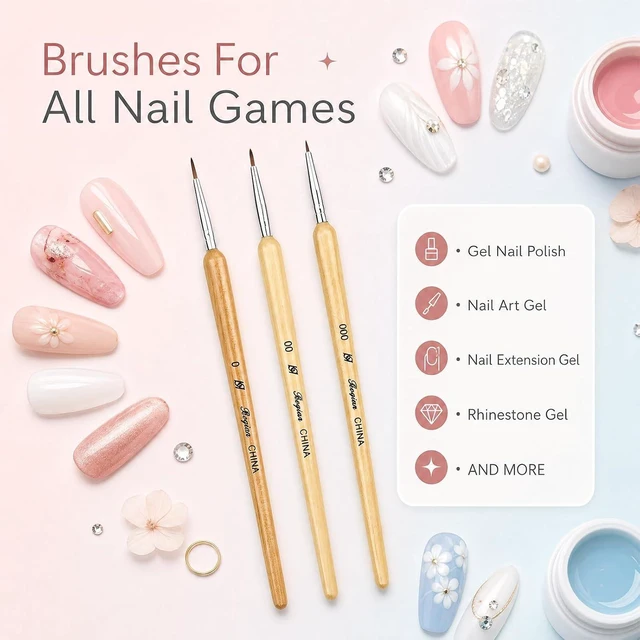 Alt view image 3 of 6 - Nail Art Liner Brushes 3 Pcs Fine Nail Liner Brush with Wooden Handle for Nail DIY
