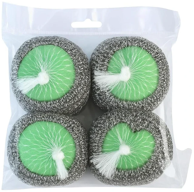 Main image of Amazon Brand Ring King Stainless Steel-Wrapped Sponge Scrubbers, 4-Pack
