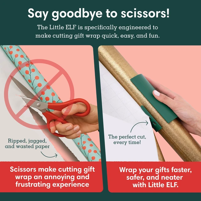 Alt view image 4 of 6 - Little ELF Wrapping Paper Cutter (2-Pack) | As seen on Shark Tank | Made in USA | Green | Holiday Gift Wrap Paper Roll Holder and Cutter
