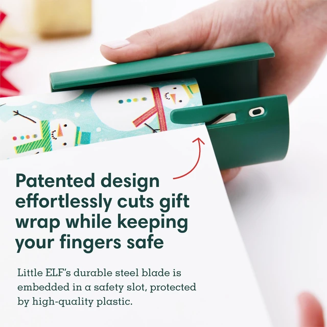 Alt view image 6 of 6 - Little ELF Wrapping Paper Cutter (2-Pack) | As seen on Shark Tank | Made in USA | Green | Holiday Gift Wrap Paper Roll Holder and Cutter