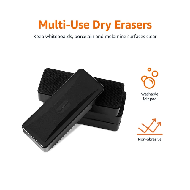 Alt view image 4 of 6 - Amazon Basics Dry-Erase Whiteboard Erasers with Soft Pile, for School, Office, Home, and Classroom, Black, 4-Pack