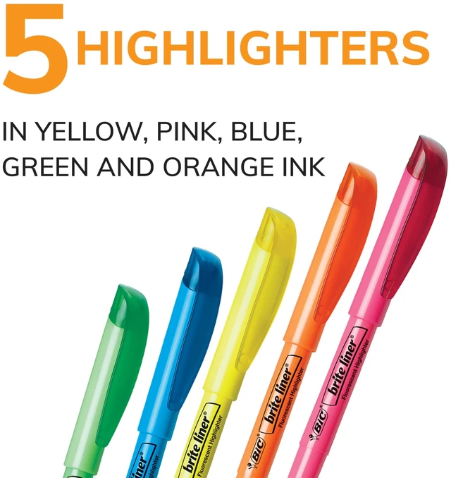 Alt view image 3 of 6 - BIC Brite Liner Highlighters, Chisel Tip, 5-Count Pack, Assorted Colors