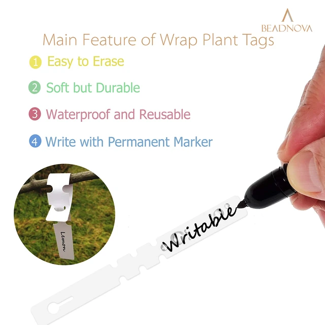 Alt view image 4 of 5 - BEADNOVA Tree Tags Plastic Plant Labels Wrap Around Hanging Tags Tree Markers Signs Nursery Labels for Plants Garden (120Pcs, White)