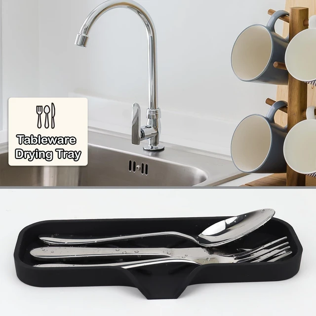 Alt view image 3 of 7 - Silicone Bathroom Soap Dishes, Sponge Holder for Kitchen Sink, Shower Soap Holder with Drain, Soap Dispenser Tray, Soap Dish for Bottle, Cup, Sink or Counter Organizer - Black 9" x 3.15"