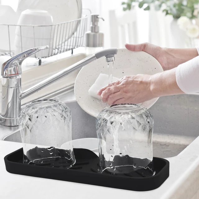 Alt view image 5 of 7 - Silicone Bathroom Soap Dishes, Sponge Holder for Kitchen Sink, Shower Soap Holder with Drain, Soap Dispenser Tray, Soap Dish for Bottle, Cup, Sink or Counter Organizer - Black 9" x 3.15"
