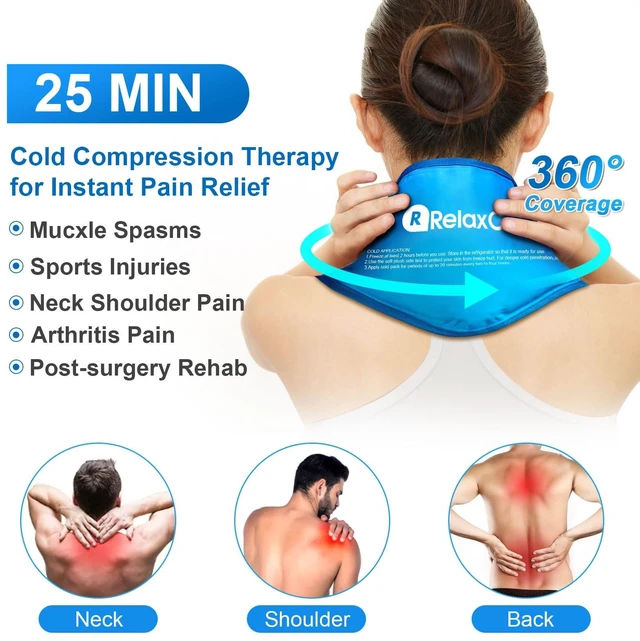 Alt view image 6 of 6 - RelaxCoo Neck Ice Pack Wrap, Reusable Gel Ice Pack for Neck Shoulders, Cold Compress Therapy for Pain Relief, Injuries, Swelling, Bruises, Sprains, Inflammation and Cervical Surgery Recovery