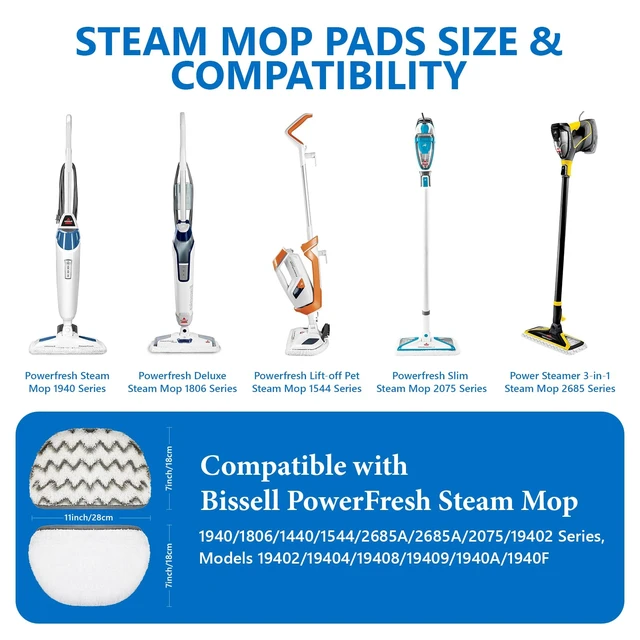 Alt view image 3 of 7 - 1940 1806 for Bissell Steam Mop Pads Replacement Compatible with Bissell Powerfresh Steam Mop 1544 1440 2075A 2685A Series, Models 19402 19404 19408 19409 1940A 1940F 1940Q 1940T 1940W B0006 B0017