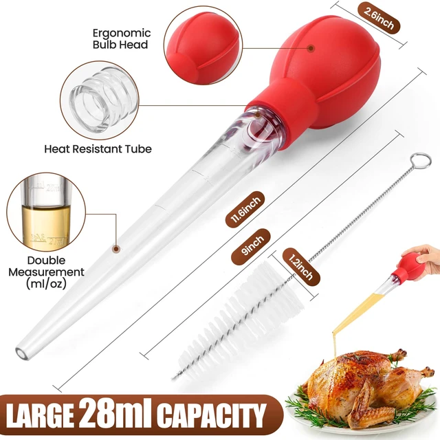 Alt view image 2 of 7 - OLESBUR Premium Turkey Basters for Cooking Baster Syringe for Hot Liquids Meat and Food Injector Essential Thanksgiving Cooking Tool Turkey Baster Large with Cleaning Brush (Red)