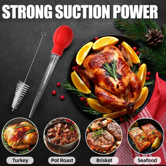Alt view image 5 of 7 - OLESBUR Premium Turkey Basters for Cooking Baster Syringe for Hot Liquids Meat and Food Injector Essential Thanksgiving Cooking Tool Turkey Baster Large with Cleaning Brush (Red)