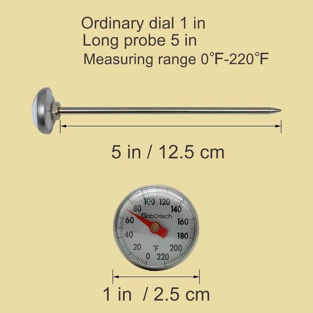 Alt view image 6 of 6 - Kitchen Food-Cooking Meat Coffee Thermometer Pocket Espresso Thermometer for Milk Foam Frothing Chocolate Water Temperature Stainless Steel 1" Dial 5" Long Stem
