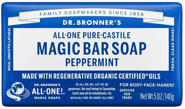 Main image of Dr. Bronner's Pure-Castile Bar Soap, Peppermint, 5 oz, 1-Pack