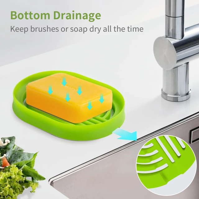 Alt view image 3 of 6 - LOYATRO Bar Soap Holder for Shower Silicone Soap Dish for Bathroom Sink Soap Saver Bathtub Self Draining Soap Tray(C-Green,1)