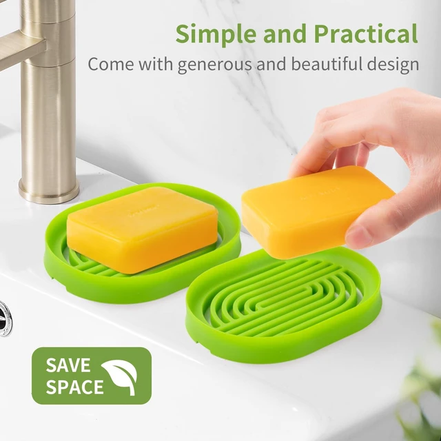 Alt view image 4 of 6 - LOYATRO Bar Soap Holder for Shower Silicone Soap Dish for Bathroom Sink Soap Saver Bathtub Self Draining Soap Tray(C-Green,1)