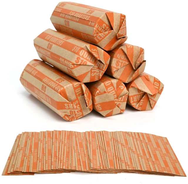 Main image of LLIKED 105 PCS Striped Flat Coin Wrappers Quarters Rolls, Orange