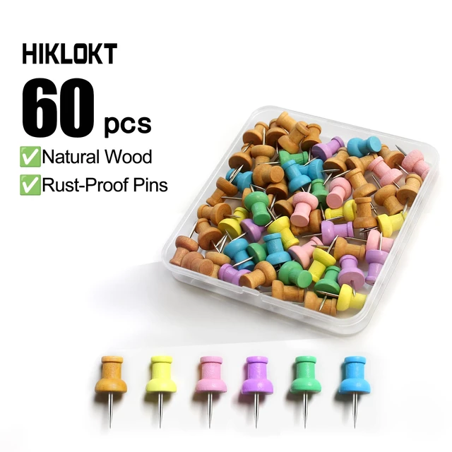 Alt view image 5 of 7 - Colorful Wood Push Pins, Decorative Wooden Thumb Tacks for Cork Board and Bulletin Board, Map Pins for Wall, 60 Pieces