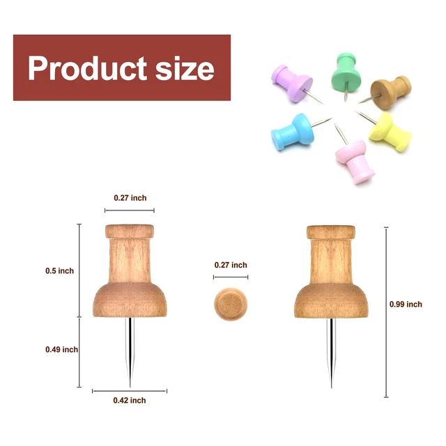 Alt view image 7 of 7 - Colorful Wood Push Pins, Decorative Wooden Thumb Tacks for Cork Board and Bulletin Board, Map Pins for Wall, 60 Pieces