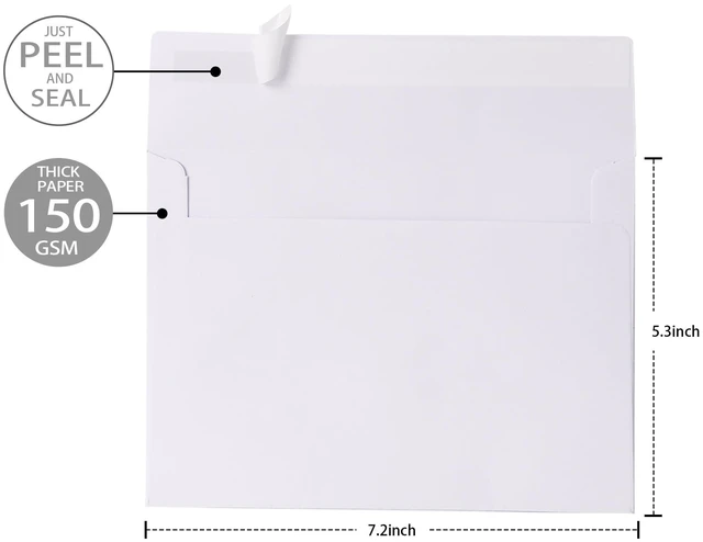Alt view image 6 of 6 - Janvale 5x7 Envelopes 50 Pack, A7 White Envelopes for Invitations, 5 1/4 x 7 1/4 Large for Weddings, Invitations, Greeting Cards, Postcards, Photos, Mailing, Quick Self Seal.