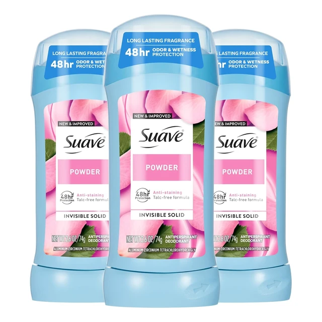 Main image of Suave Antiperspirant & Deodorant Stick Powder 48-hour Odor and Wetness Protection Deodorant for Women, 3 Count, 2.6 oz EA