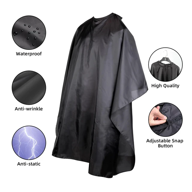Alt view image 4 of 7 - Omvoina Professional Hair Cutting Cape with Adjustable Snap Closure, Salon Barber Cape,Waterproof Hairdressing Salon Cape - 57" x 51"(Black)