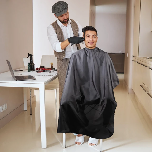 Alt view image 3 of 7 - Omvoina Professional Hair Cutting Cape with Adjustable Snap Closure, Salon Barber Cape,Waterproof Hairdressing Salon Cape - 57" x 51"(Black)