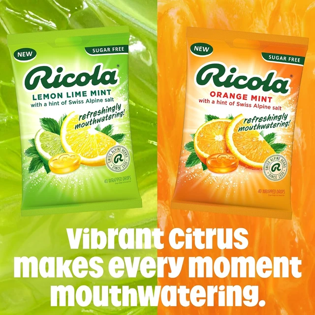 Alt view image 2 of 6 - Ricola Mouthwatering Dry Mouth Drops Sugar Free Lemon Lime Mint - 40 Count