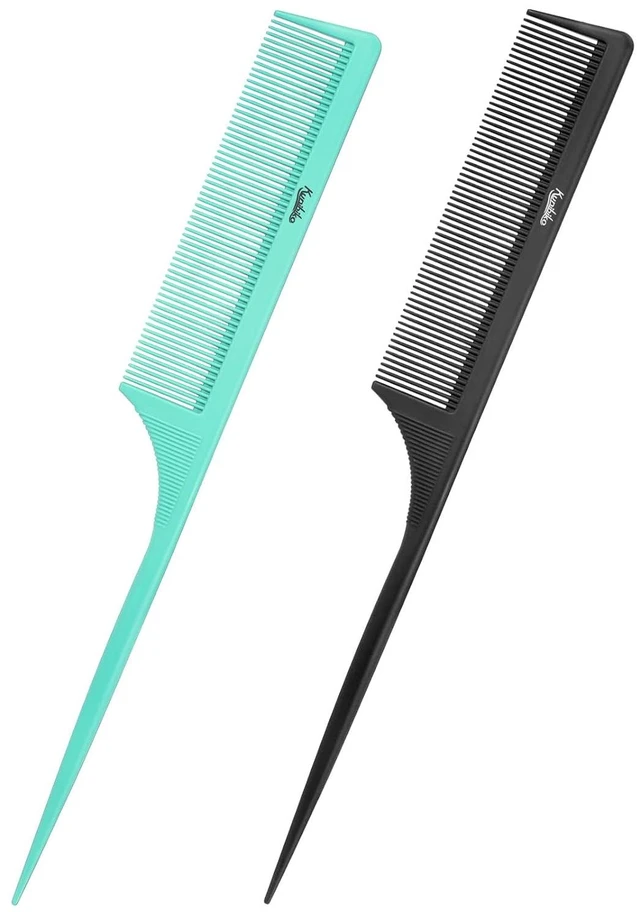 Main image of 2Pcs Rat Tail Comb Parting Combs for Women, Fine Tooth Parting Tip Carbon Fiber Root Teasing Anti Static Hair Comb for Styling (Green,Black)