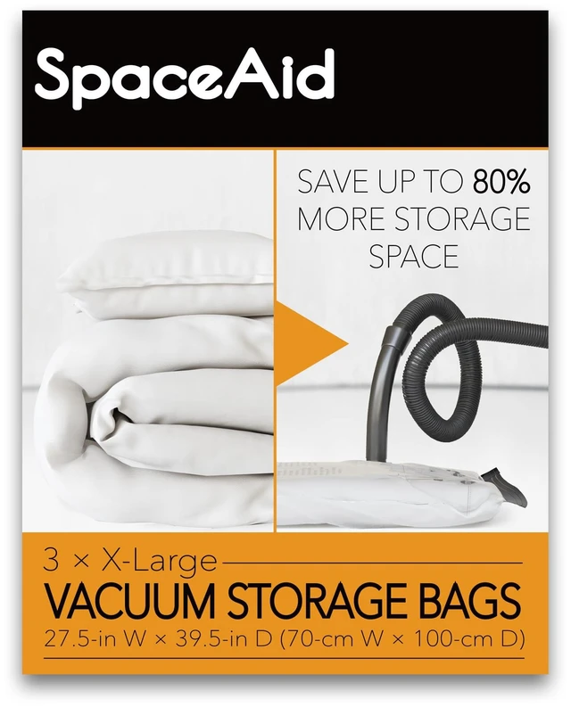 Main image of SpaceAid Jumbo Vacuum Storage Bags, Space Saver Sealer Compression Bags for Comforters, Blankets, Pillows, Bedding, Clothes (X-Large 3 Pack)