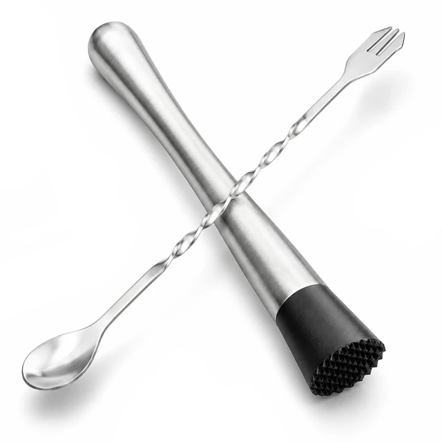 Main image of 10 Inch Stainless Steel Muddler for Cocktail and 10 Inch Mixing Bar Spoon, 2 Pices Home Bar Tool Set