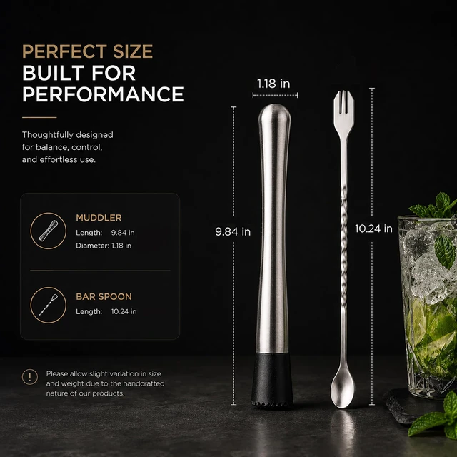 Alt view image 4 of 7 - 10 Inch Stainless Steel Muddler for Cocktail and 10 Inch Mixing Bar Spoon, 2 Pices Home Bar Tool Set
