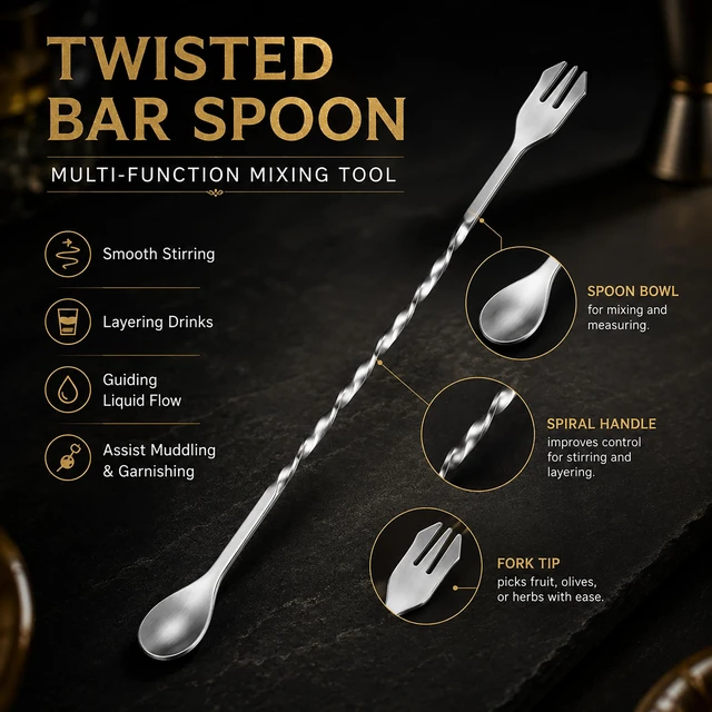 Alt view image 5 of 7 - 10 Inch Stainless Steel Muddler for Cocktail and 10 Inch Mixing Bar Spoon, 2 Pices Home Bar Tool Set