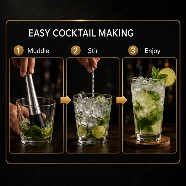 Alt view image 2 of 7 - 10 Inch Stainless Steel Muddler for Cocktail and 10 Inch Mixing Bar Spoon, 2 Pices Home Bar Tool Set