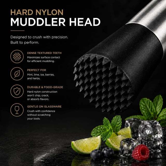 Alt view image 3 of 7 - 10 Inch Stainless Steel Muddler for Cocktail and 10 Inch Mixing Bar Spoon, 2 Pices Home Bar Tool Set