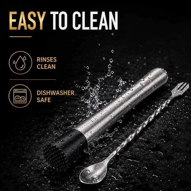 Alt view image 7 of 7 - 10 Inch Stainless Steel Muddler for Cocktail and 10 Inch Mixing Bar Spoon, 2 Pices Home Bar Tool Set