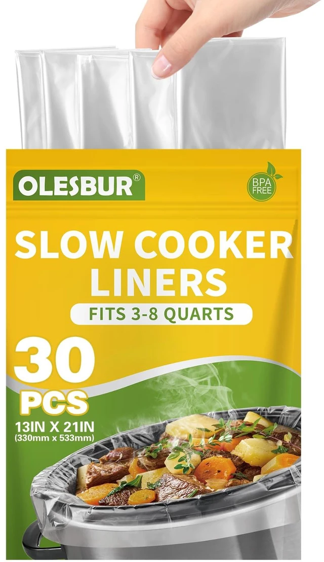 Main image of OLESBUR 30 Count Slow Cooker Liners, 13"x21", Fits 3-8 Quarts, Disposable Pot Liners Compatible with Crockpot, Oval Large Size, BPA-Free Cooking Bags, Kitchen Accessories, Cook with Ease