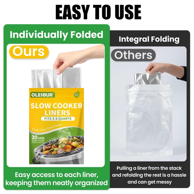 Alt view image 7 of 7 - OLESBUR 30 Count Slow Cooker Liners, 13"x21", Fits 3-8 Quarts, Disposable Pot Liners Compatible with Crockpot, Oval Large Size, BPA-Free Cooking Bags, Kitchen Accessories, Cook with Ease