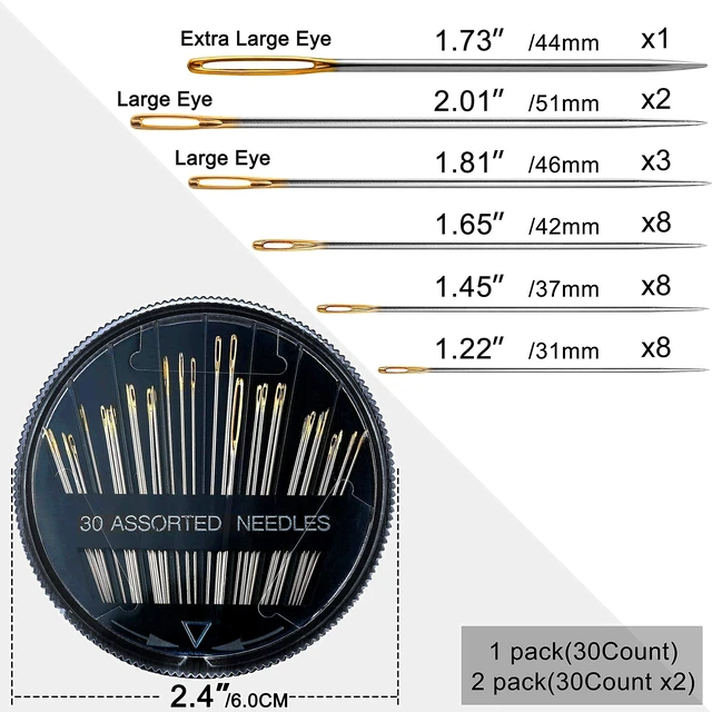 Alt view image 5 of 6 - 60 Pack, Premium Sewing Needles for Handsewing, Assorted Sizes, 6 Sizes Sewing Sharp Needles, 6 Pcs Big Eye Hand Sewing Needles, Sewing Needles Large Eye, Embroidery Needles for Hand Sewing