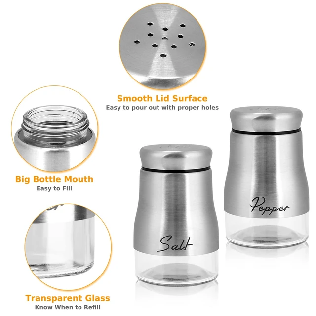 Alt view image 3 of 7 - Accmor Salt and Pepper Shakers Set, 5 Ounce Salt and Pepper Shaker with Glass Bottom, Modern Salt Pepper Containers Dispenser for Home Kitchen Cooking Restaurants