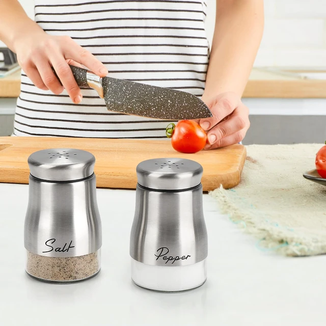 Alt view image 5 of 7 - Accmor Salt and Pepper Shakers Set, 5 Ounce Salt and Pepper Shaker with Glass Bottom, Modern Salt Pepper Containers Dispenser for Home Kitchen Cooking Restaurants