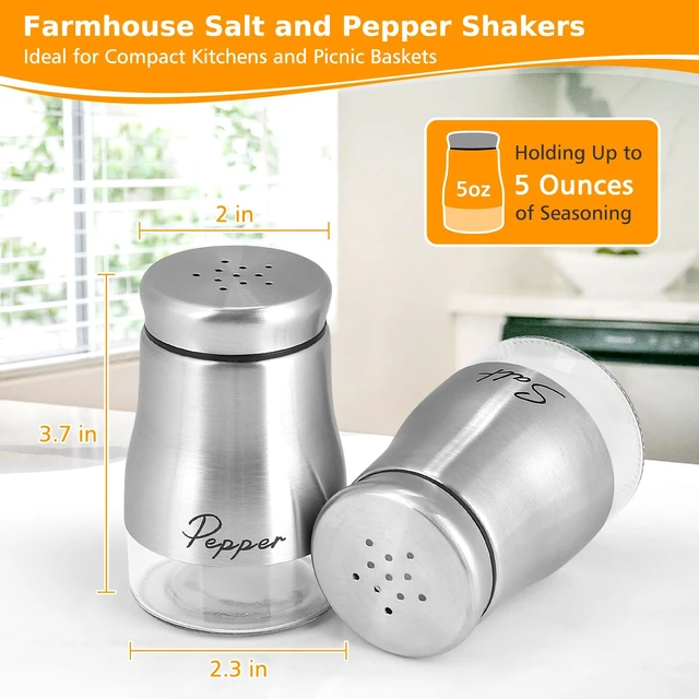 Alt view image 7 of 7 - Accmor Salt and Pepper Shakers Set, 5 Ounce Salt and Pepper Shaker with Glass Bottom, Modern Salt Pepper Containers Dispenser for Home Kitchen Cooking Restaurants