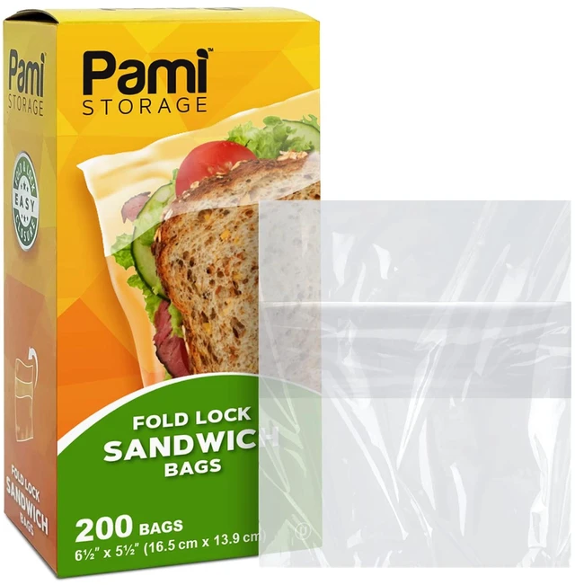 Main image of PAMI Fold Top Sandwich Bags,Disposable,No Zipper,Easy Open,For Lunch,200-Pk
