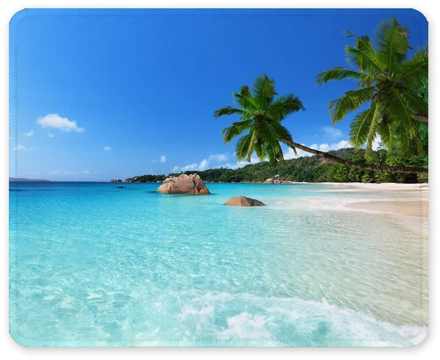 Main image of Mouse Pad, 12 x 10 in Summer Beach Theme Computer Mouse Pad for Desk, Premium-Textured Non-Slip Rubber Stitched Edges Waterproof Square Gaming Mouse Mat for Gaming Work Wireless Mice, Blue