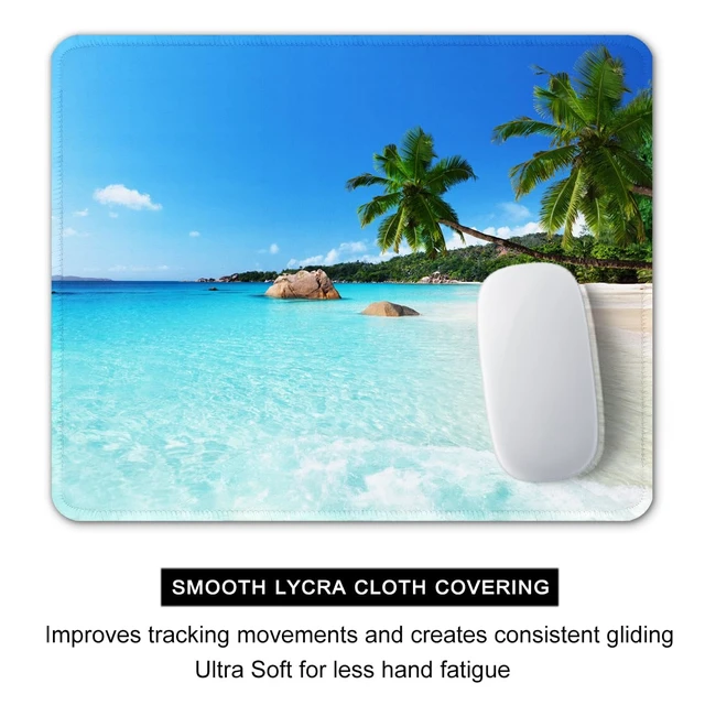 Alt view image 3 of 7 - Mouse Pad, 12 x 10 in Summer Beach Theme Computer Mouse Pad for Desk, Premium-Textured Non-Slip Rubber Stitched Edges Waterproof Square Gaming Mouse Mat for Gaming Work Wireless Mice, Blue