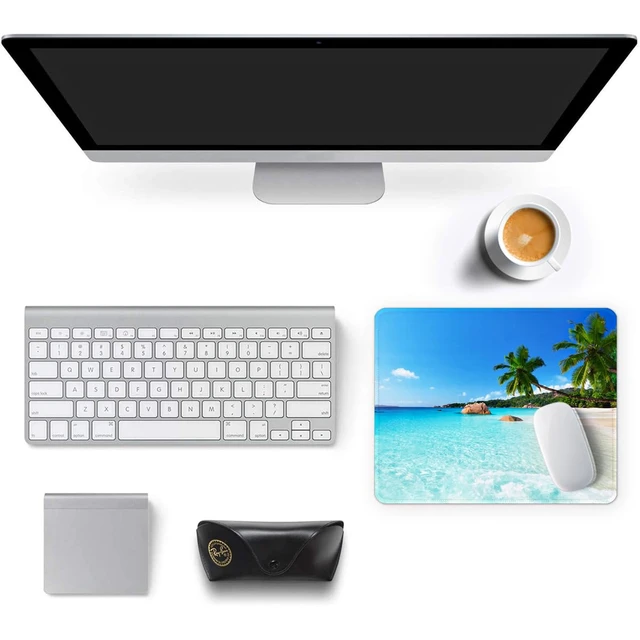 Alt view image 7 of 7 - Mouse Pad, 12 x 10 in Summer Beach Theme Computer Mouse Pad for Desk, Premium-Textured Non-Slip Rubber Stitched Edges Waterproof Square Gaming Mouse Mat for Gaming Work Wireless Mice, Blue