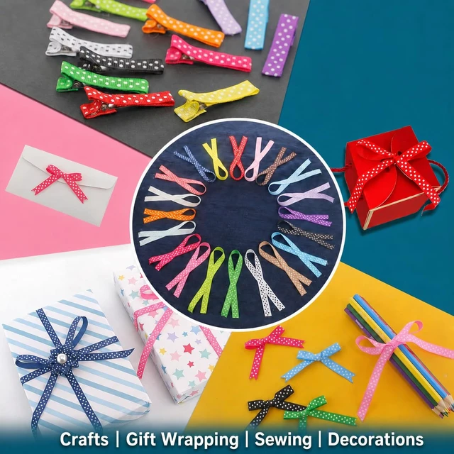 Alt view image 2 of 7 - QingHan Grosgrain Ribbons for Crafts Gifts Wrapping 3/8" Boutique Polka Dot Fabric Ribbon 40yd (20 x 2yd)