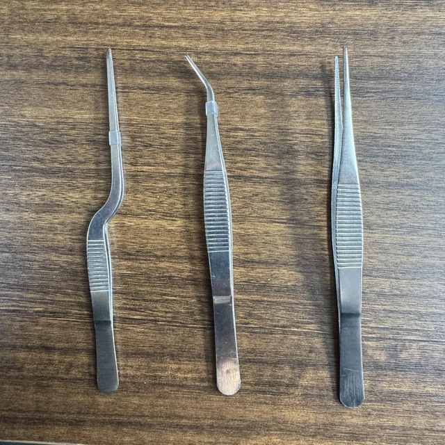 Alt view image 3 of 6 - Stainless Steel Tweezers Set for Small Gardening and Kitchen, Multi-Purpose Tools Silver Tweezers (3Pcs, 6.22Inches / 6.33Inches / 6.4Inches)