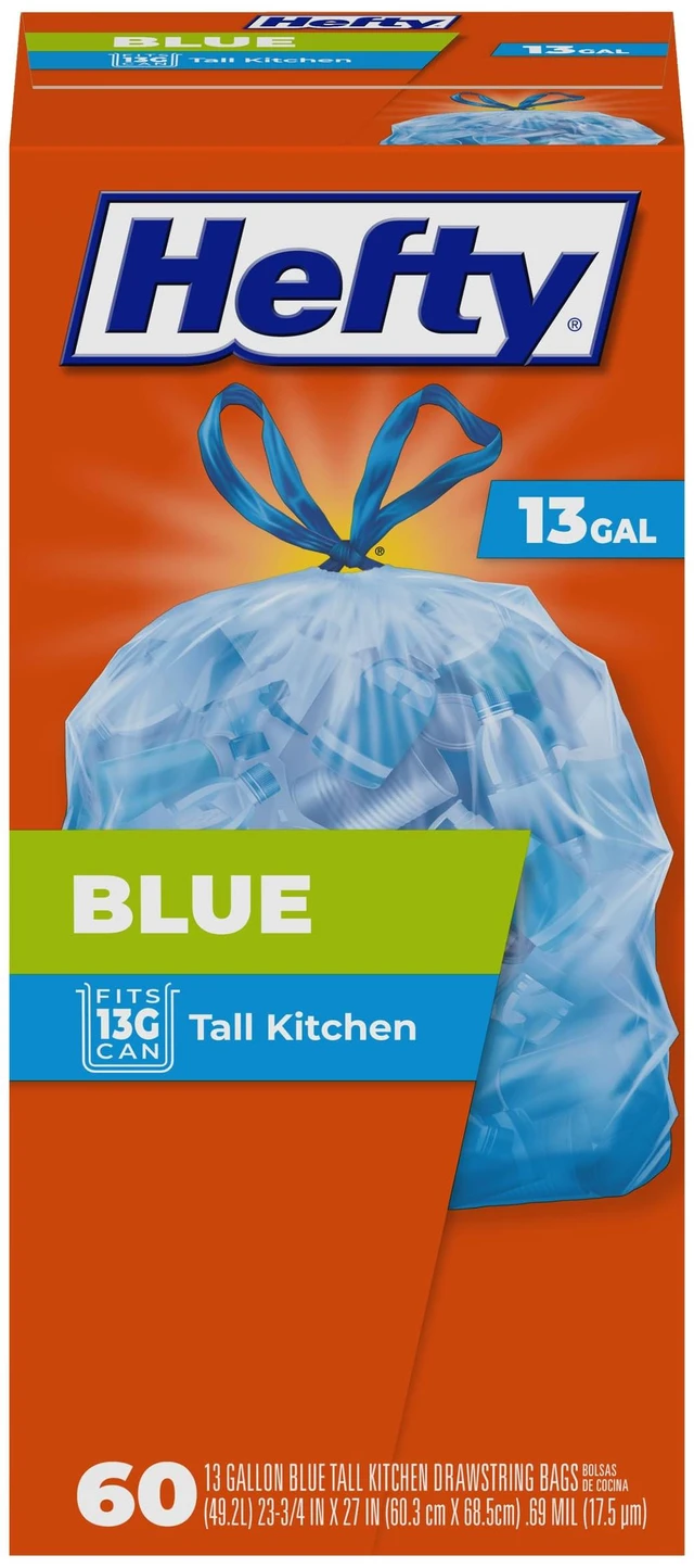 Main image of Hefty Blue Trash Bags, Blue, 13 Gallon, 60 Count