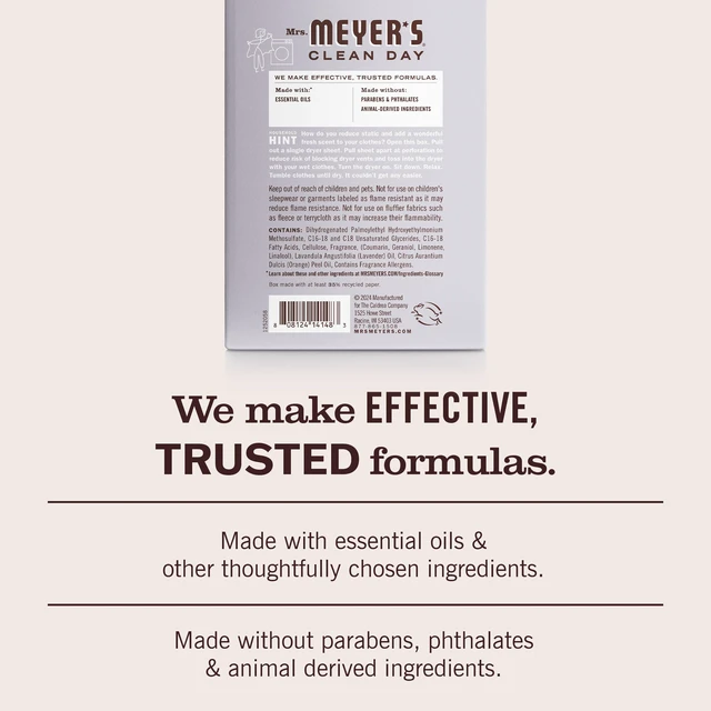 Alt view image 6 of 6 - MRS. MEYER'S CLEAN DAY Dryer Sheets, Lavender, 80 ct