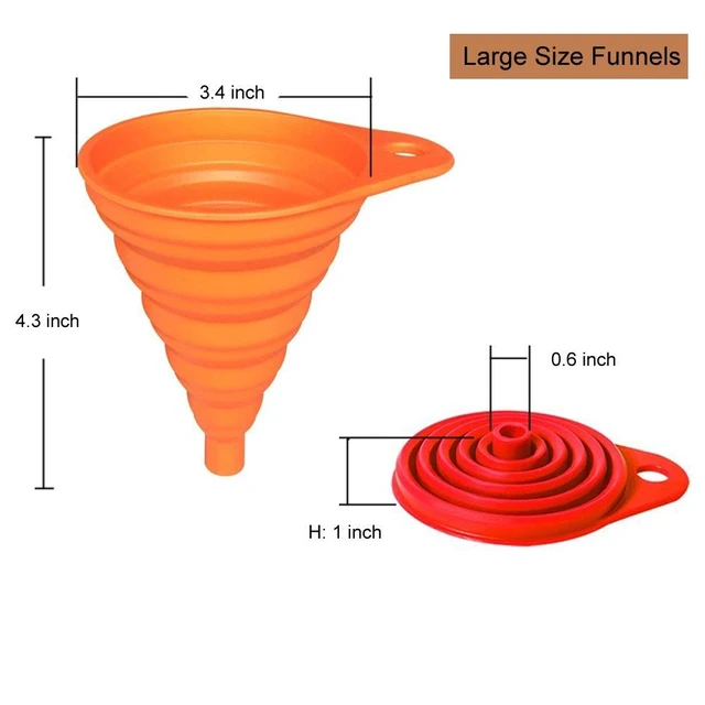 Alt view image 3 of 5 - KongNai Kitchen Funnel Set 4 Pack, Small and Large, Kitchen Gadgets Accessories Foldable Silicone Collapsible Funnels for Filling Water Bottle Liquid Transfer Food Grade